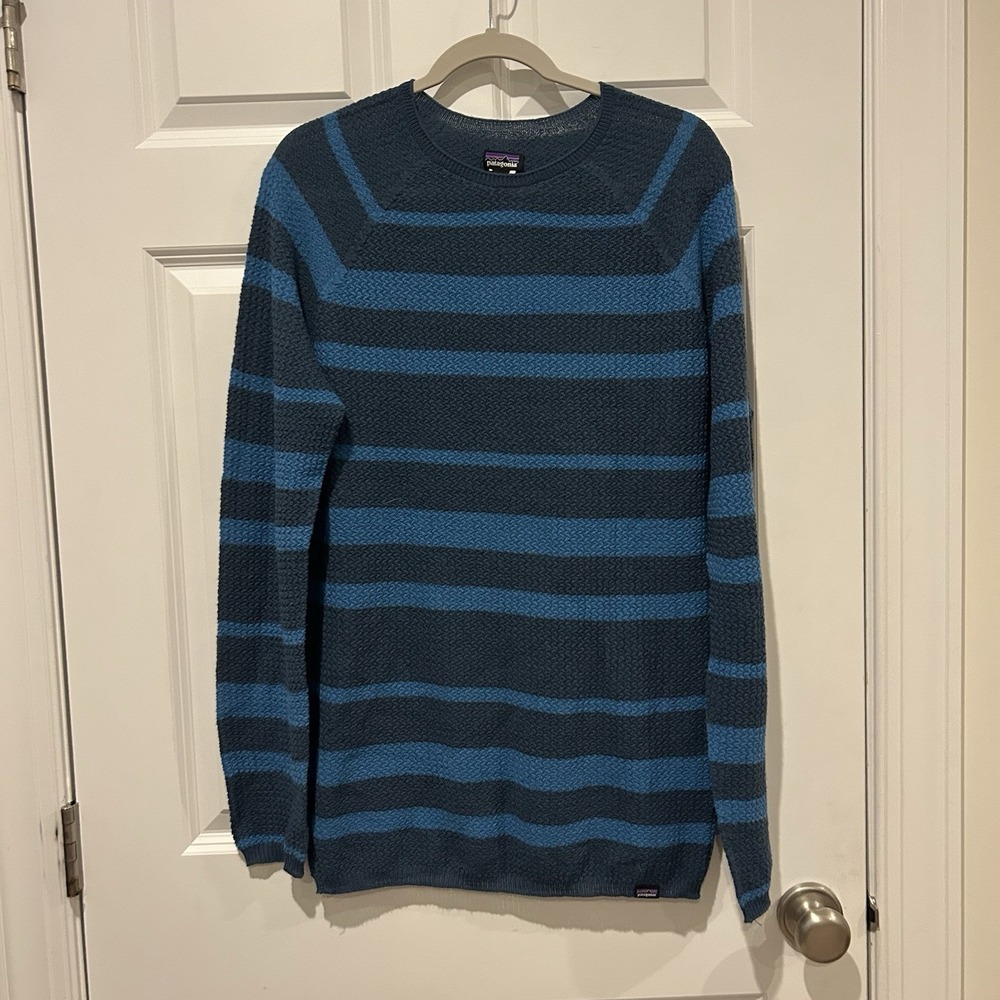 Patagonia Capilene Air Crew Sweater Mens XL Merino Wool Blue Striped FLAW 36516